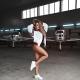 model, hair in face, jacket, , aircraft, legs, tanned. sexy legs wallpaper