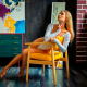 sitting, blonde, plants, bodysuit, leotard, cactus, closed eyes, chair wallpaper