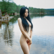 naked, boobs, hair covering boobs, river, water, belly, nose ring, black hair, shaved wallpaper