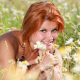 dina p, violla a, redhead, naked, smiling, flowers, field wallpaper