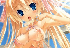 boobs, blue eyes, long hair, ecchi, anime girls, ice cream wallpaper