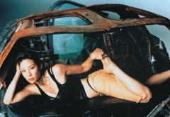 lucy liu, actress, model, wet, non nude, asian, rusty car wallpaper