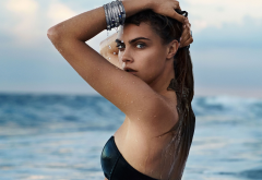 cara delevingne, mannequin, wet, beach, bikini, hot, sexy, model wallpaper