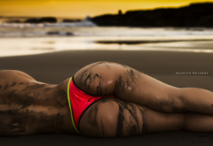 dixiana garro, wet, sandy, ass, dirty model, bikini, sand, beach, sea wallpaper