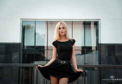 model, blonde, black dress, portrait, sexy dress, sexy girl wallpaper