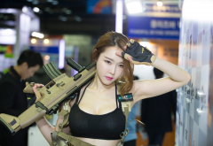 women with guns, weapon, asian, busty wallpaper