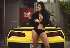 laura diosa, laura diosa giraldo, car, black hair, boobs, black panties, corvette wallpaper