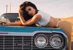 ass, brunette, car, chevrolet impala, chevrolet wallpaper