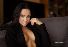 angelina petrova, brunette, model, couch, no bra, cleavage, tits, sexy wallpaper
