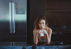 kitchen, cup, coffee, white bra, sexy, fridge wallpaper