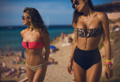 women, beach, bikini, sunglasses, models wallpaper