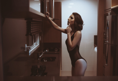 ass, kitchen, tanned, black lingerie, see-through, hot wallpaper