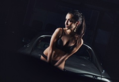 car, black lingerie, portrait, sexy, black hair wallpaper
