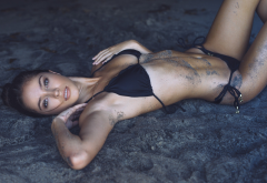 cameron rorrison, tanned, black bikini, sand, sand covered, beach wallpaper