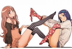 anime girls, legs, knee-highs, sitting, anime wallpaper