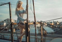 blonde, tattoo, rooftop, outdoors, legs wallpaper