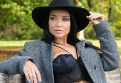 angelina petrova, black lingerie, hat, women, model, bra wallpaper