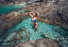 model, nature, swimwear, water, rock, wet, sea, bikini, tropics wallpaper