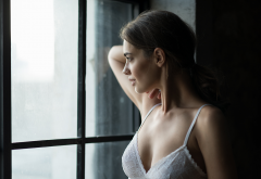 lidia savoderova, portrait, looking away, window, white bra, sexy wallpaper
