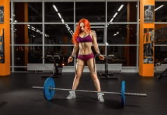 fitness model, redhead, gym, sneakers, sportswear, muscles, exercise, belly, tattoo wallpaper