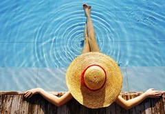 water, girl, pool, hat wallpaper