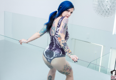 riae suicide, piercing, suicide girls, tattoo, blue hair, swimsuit wallpaper
