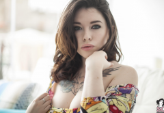 suicide girls, model, voly suicide, cleavage, tattoo, tits, brunette wallpaper