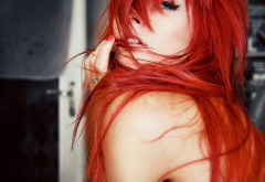 model, redhead, hair in face, red nails wallpaper