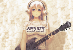 anime, girl, guitar, headphones, busty wallpaper