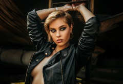 arms up, portrait, model, sexy, leaser jacket wallpaper