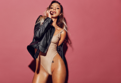 tanned, leather jacket, monokini, open mouth, oiled wallpaper