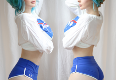 jenna lynn meowri, model, cosplay, ass, earth-chan, blue hair, shorts, sexy ass, hot ass wallpaper