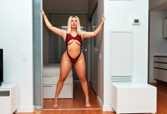 blonde, tanned, hips, underboob, boobs, swimwear, bed, armpits, big ass wallpaper