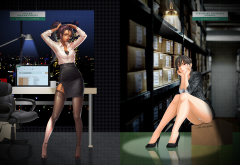 office, office girl, garter belt, stockings, collage, anime, legs, skirt, sexy wallpaper