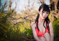 model, asian, outdoors, brunette, bikini top wallpaper
