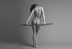 naked, backside, sword, bw wallpaper